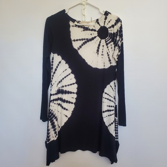 SOFT SURROUNDINGS TUNIC TIE DYE BOHO BLACK & WHITE LONG SLEEVE WOMENS (XS) - Picture 2 of 10
